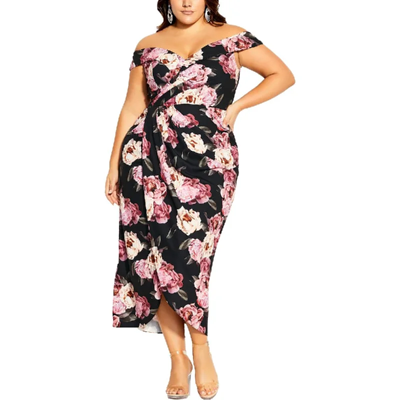 Midnight Madness City Chic Womens Floral Print  Midi Dress