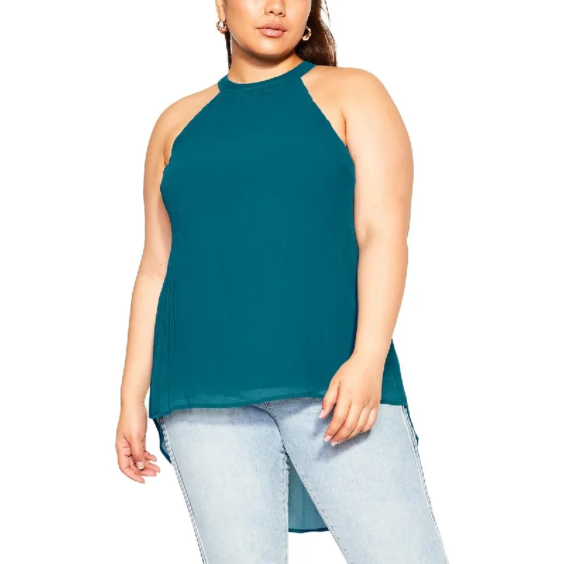 Exclusive Preview City Chic Womens Plus Sleeveless Pleated Halter Top
