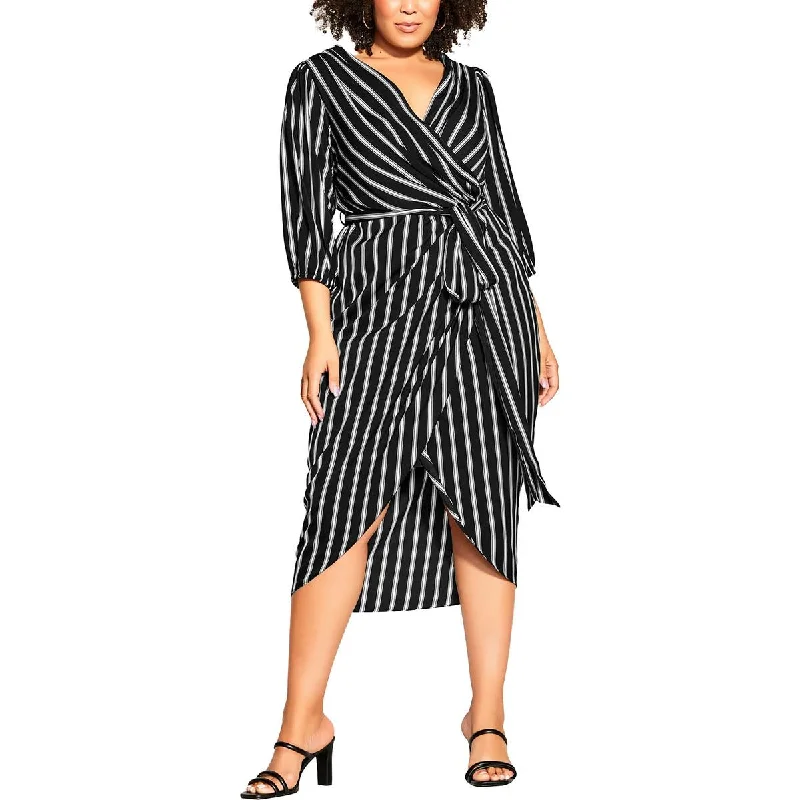 Seasonal Clearance City Chic Womens Plus Striped  Wrap Dress