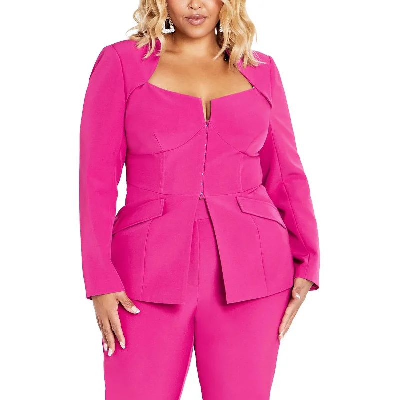 Exclusive Preview City Chic Womens Sabine Collarless Solid Collarless Blazer