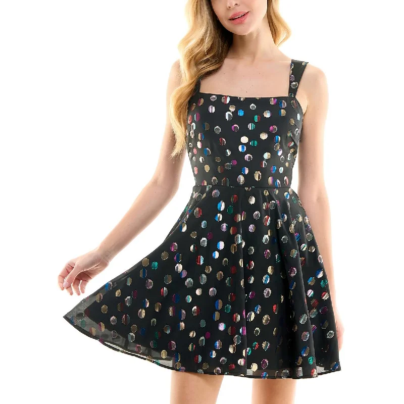 Savings Event City Studios Womens Juniors Chiffon Polk Dot Fit & Flare Dress