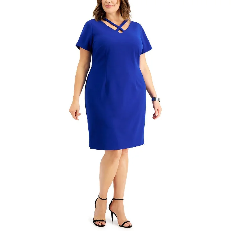 Special Price Connected Apparel Womens Plus Cross-Front Knee Sheath Dress