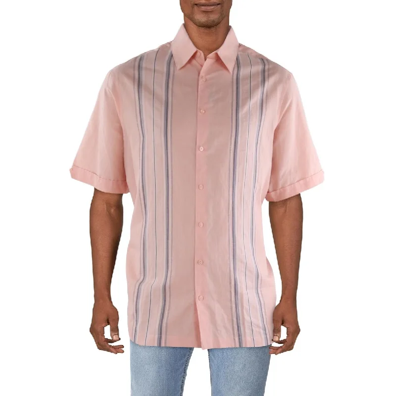 Seasonal Sale Cubavera Mens Big & Tall Striped Short Sleeve Button-Down Shirt