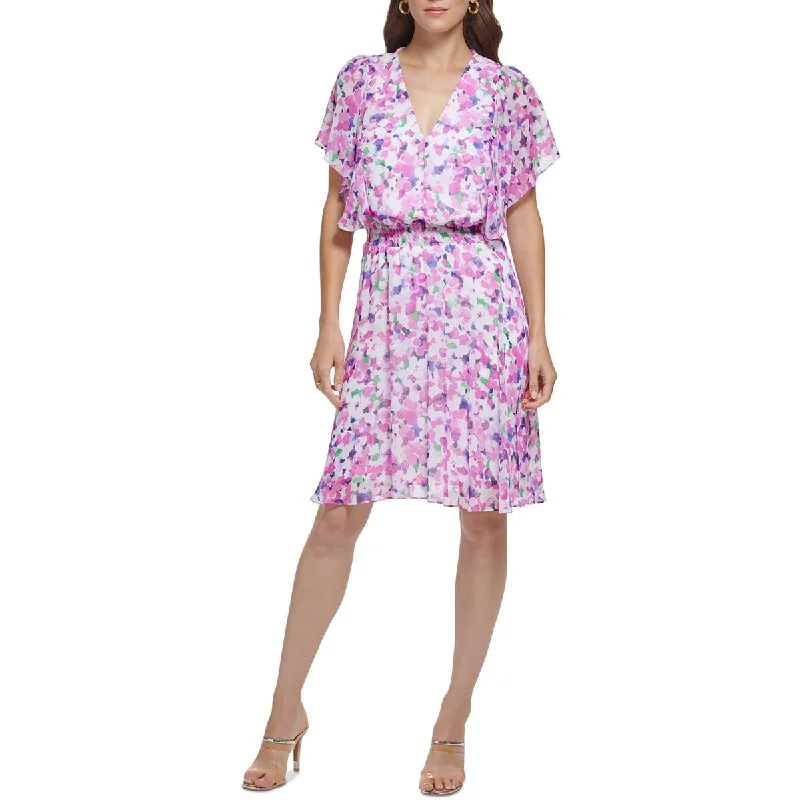 Price Smash DKNY Womens Chiffon Smocked Fit & Flare Dress
