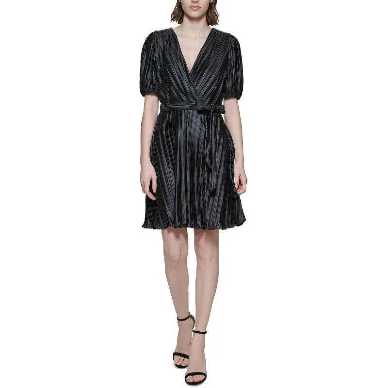 Weekend Deal DKNY Womens Petites Pleated Crinkled Wrap Dress