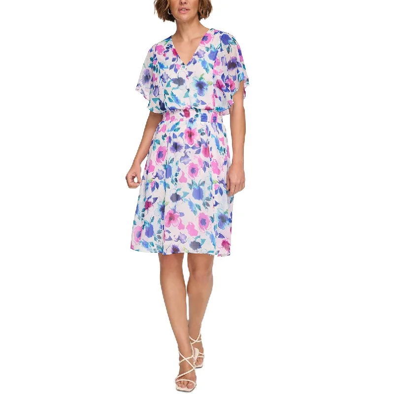Deal Zone DKNY Womens Smocked Waist Floral Fit & Flare Dress