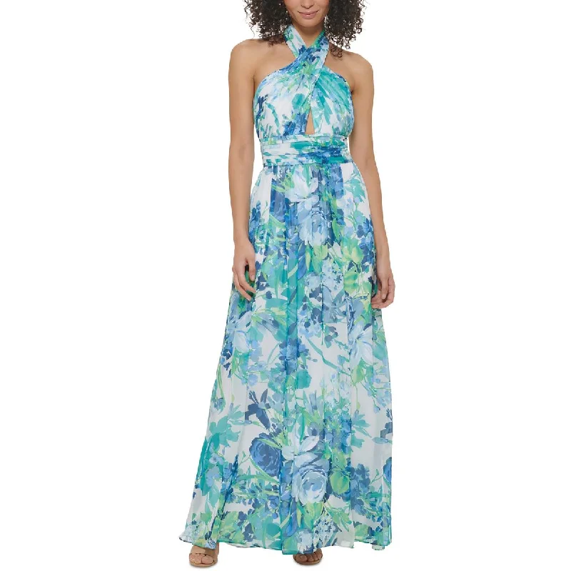 Discount Extravaganza Eliza J Womens Halter Pleated Evening Dress