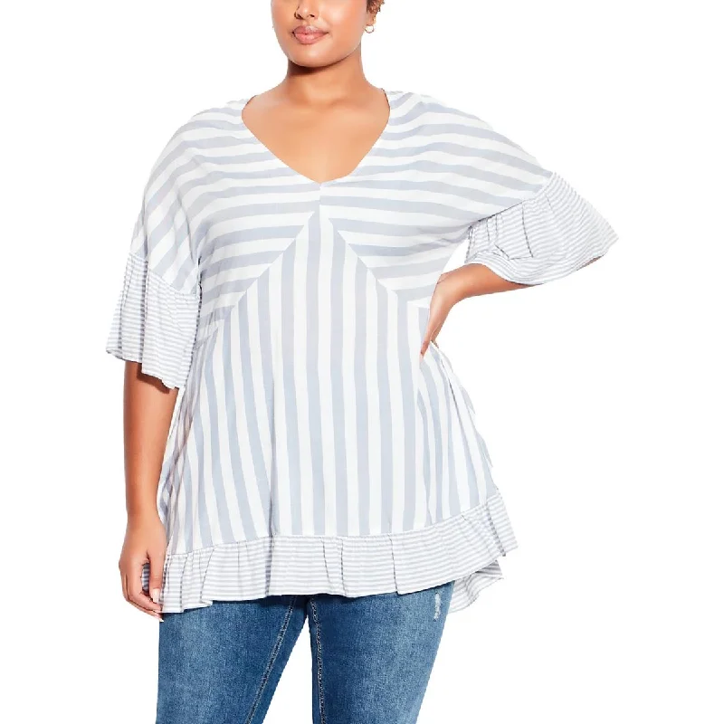 Special Price Evans Womens Plus Hattie Ruffed Striped Tunic Top
