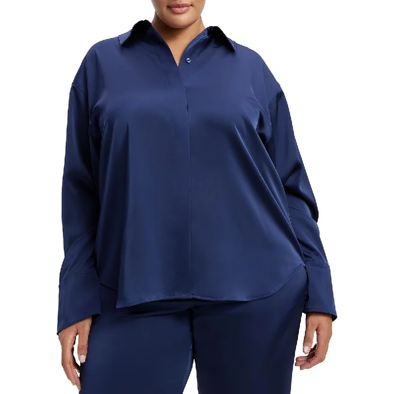 Great Bargains Good American Womens Satin Button-Down Top