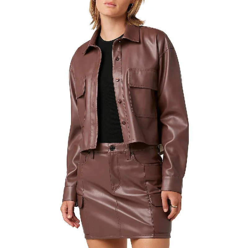 Epic Deals Hudson Womens Faux Leather Button-Down Top