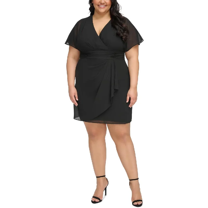 Quick Sale Jessica Howard Womens Plus Faux Wrap Chiffon Sheath Dress