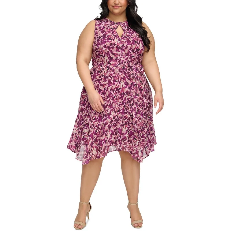 Flash Deals Jessica Howard Womens Plus Midi Printed Fit & Flare Dress