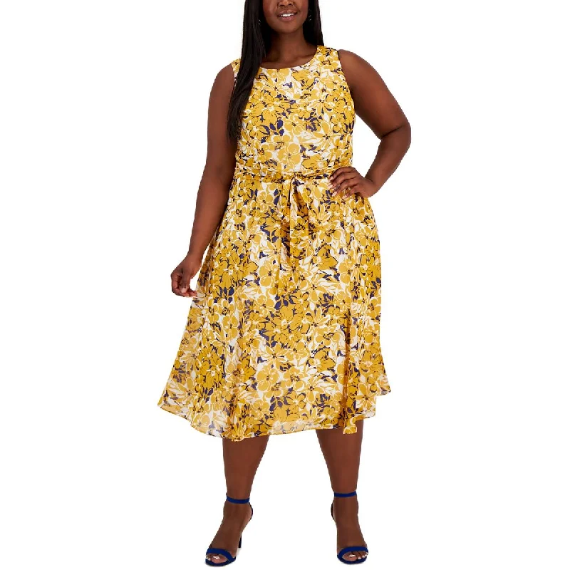 Special Buy Kasper Womens Plus Floral Belted Midi Dress