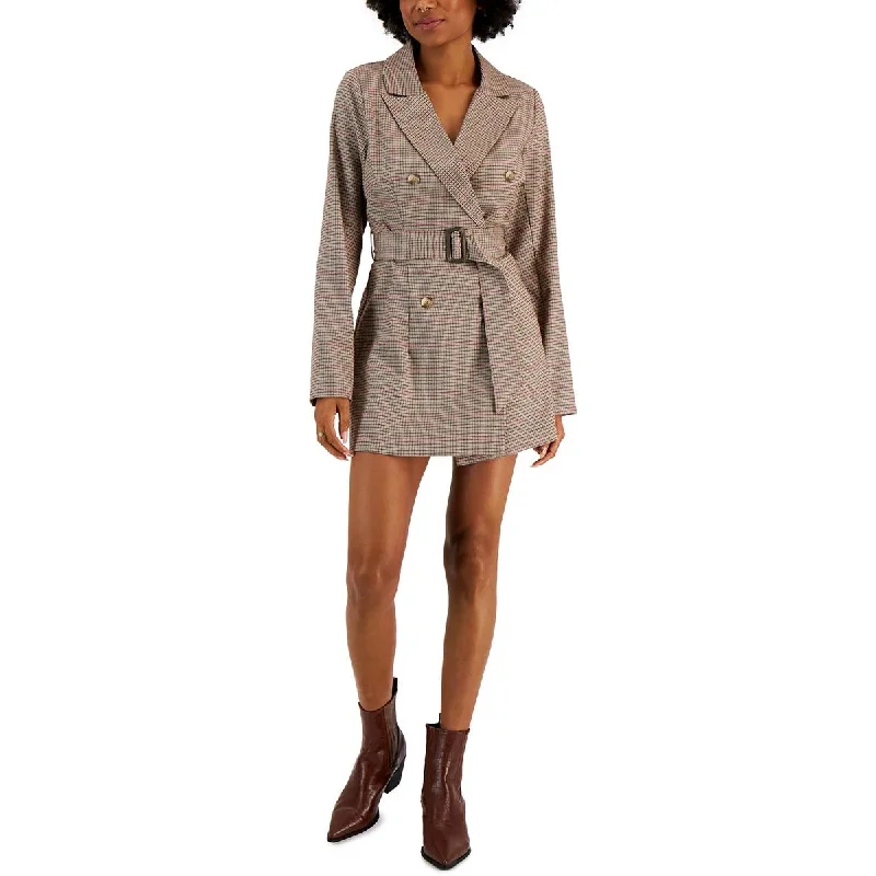 Can't Miss Kit & Sky Womens Juniors Plaid Mini Shirtdress