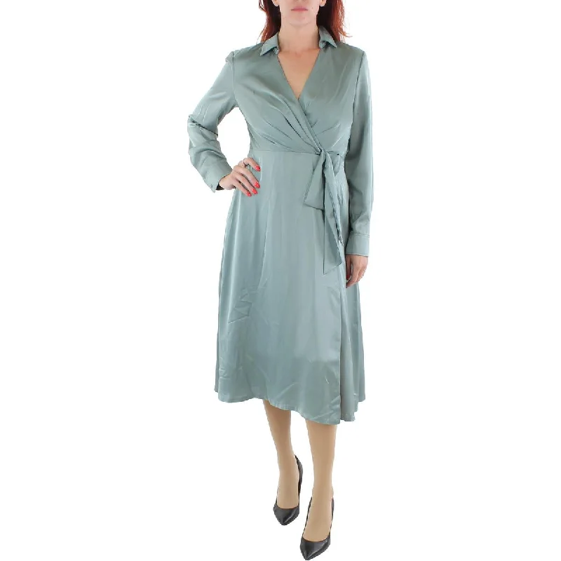 Final Clearance Lauren Ralph Lauren Womens Charmeuse Long Sleeves Midi Dress