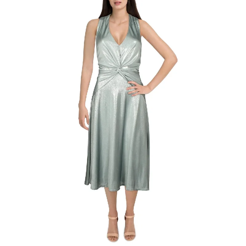Deal Dash Lauren Ralph Lauren Womens Foil-Print Mid-Calf Cocktail And Party Dress