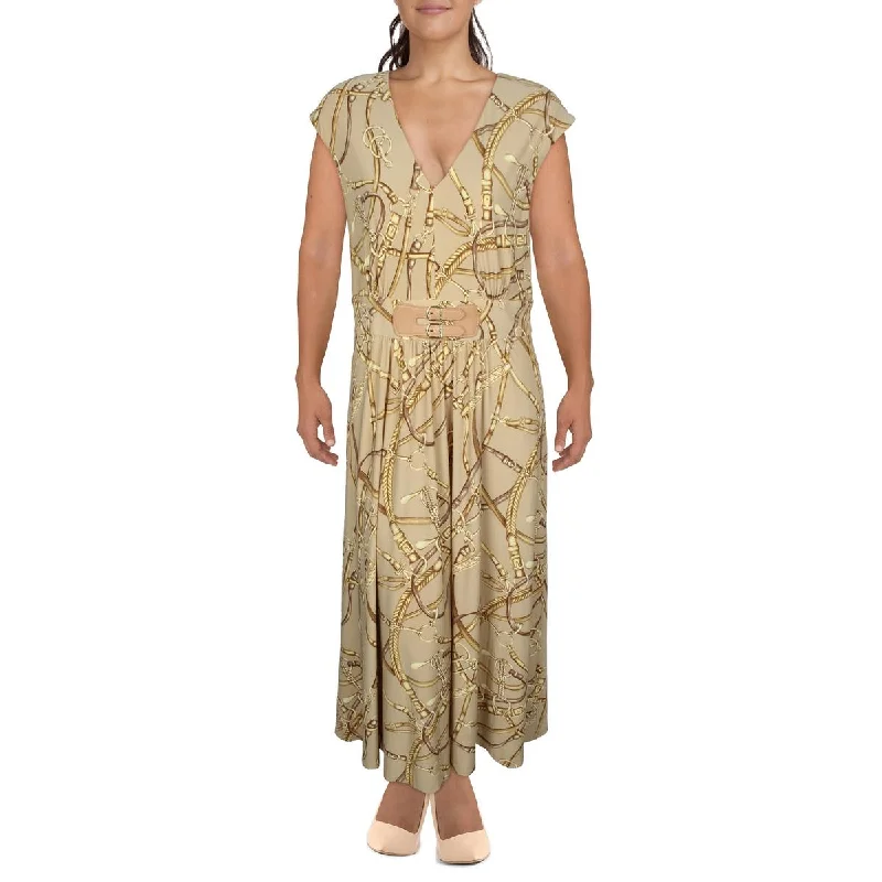Final Clearance Lauren Ralph Lauren Womens Printed Buckle Midi Dress