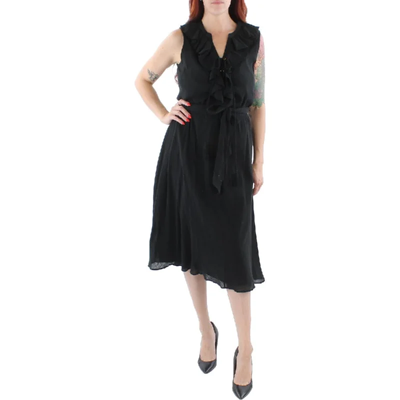 Weekend Flash Sale Lauren Ralph Lauren Womens Ruffle Trim Cotton Midi Dress