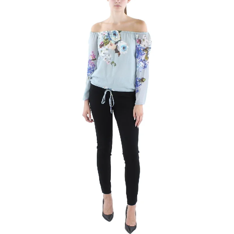 Final Clearance Lavender Brown Womens Chiffon Floral Blouse