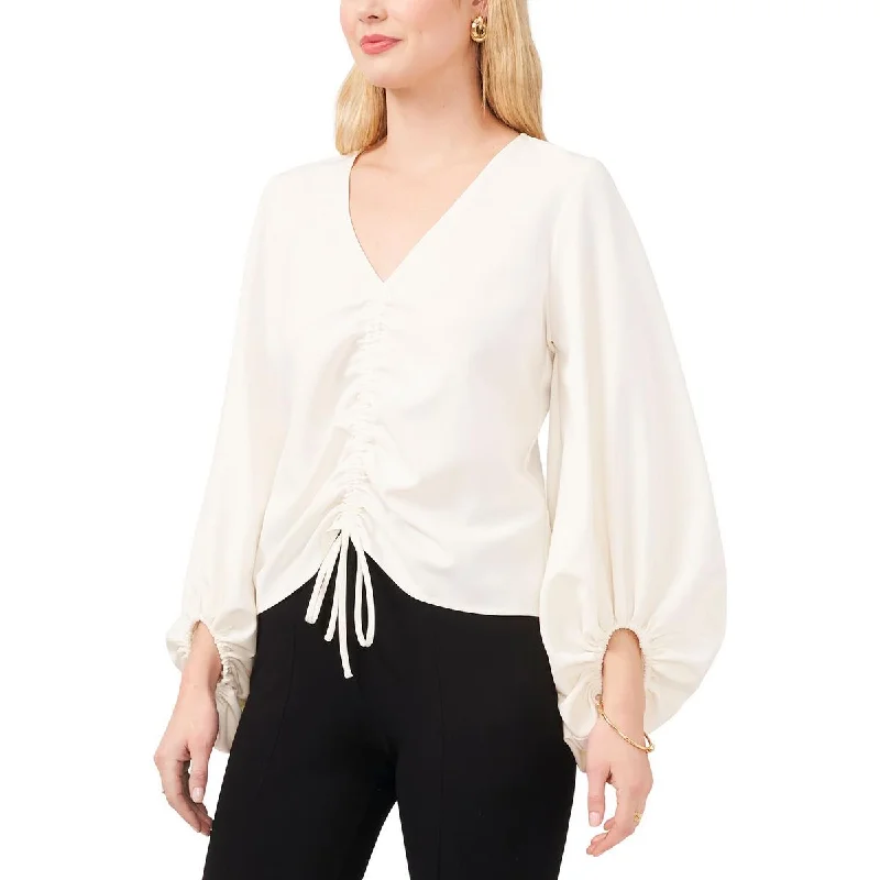 Quick Sale MSK Womens Petites Ruched Puff Sleeves Blouse
