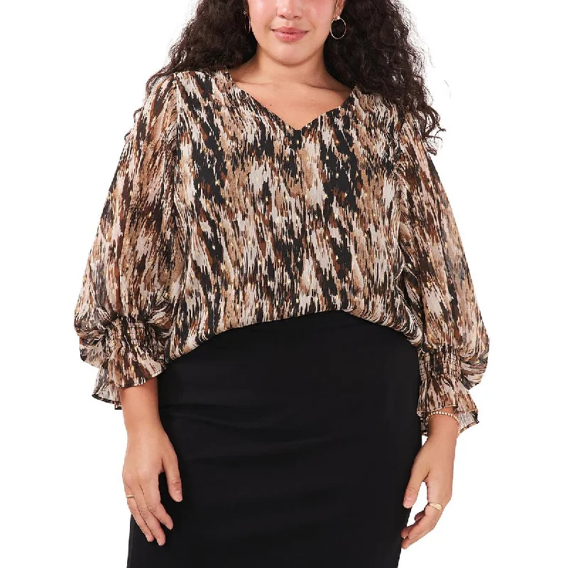 Act Fast MSK Womens Plus Sheer Foil Dot Blouse
