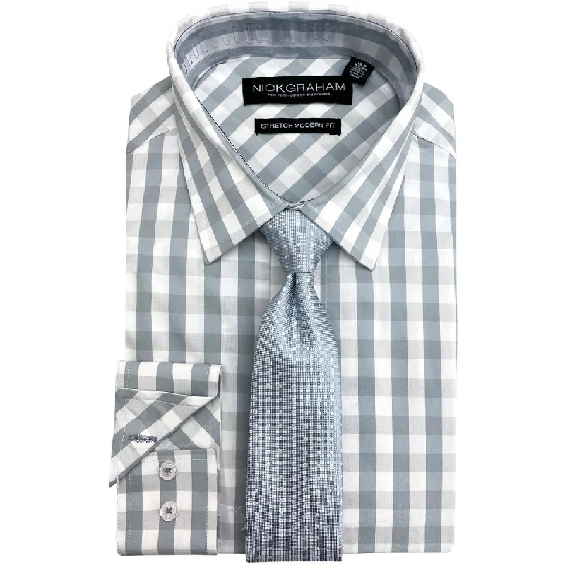YEAR-End Clearance Nick Graham Mens Check Print Modern Fit Dress Shirt