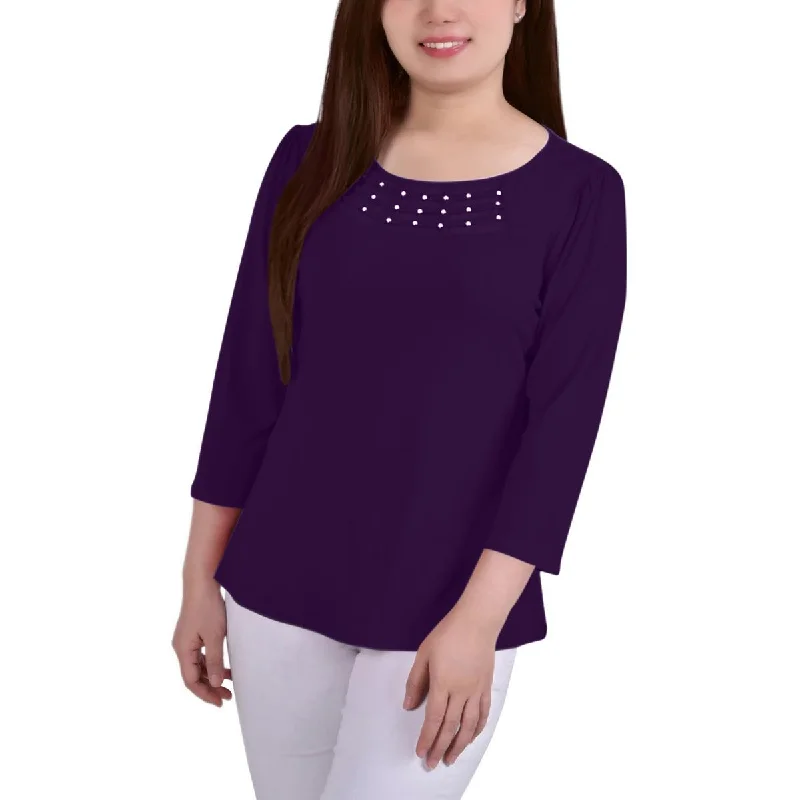 Shop and Save NY Collection Womens Petites Crepe Mesh Inset Blouse