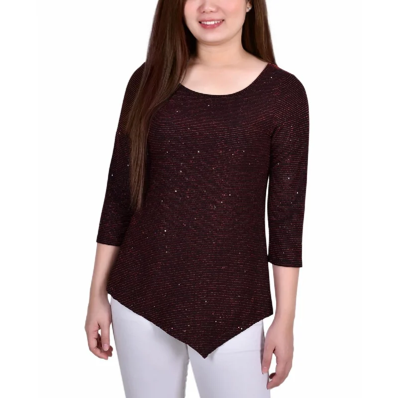 Markdown Madness NY Collection Womens Petites Metallic Shadowstripe Blouse