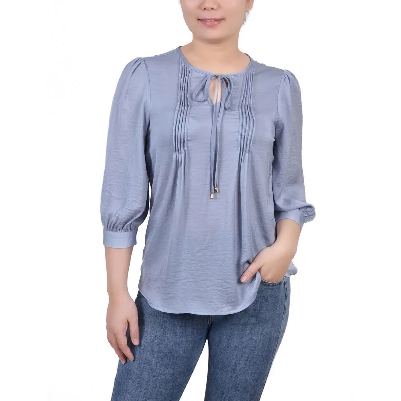Super Sale NY Collection Womens Petites Pleated Front V-Neck Blouse