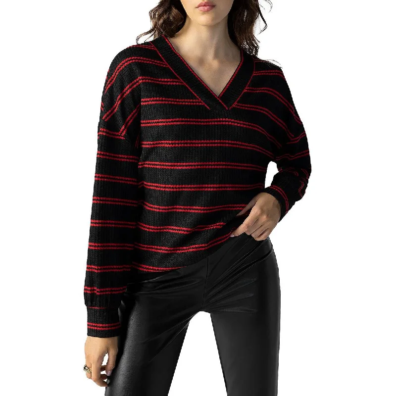 Price Fest Sanctuary Womens Waffle Striped Pullover Sweater