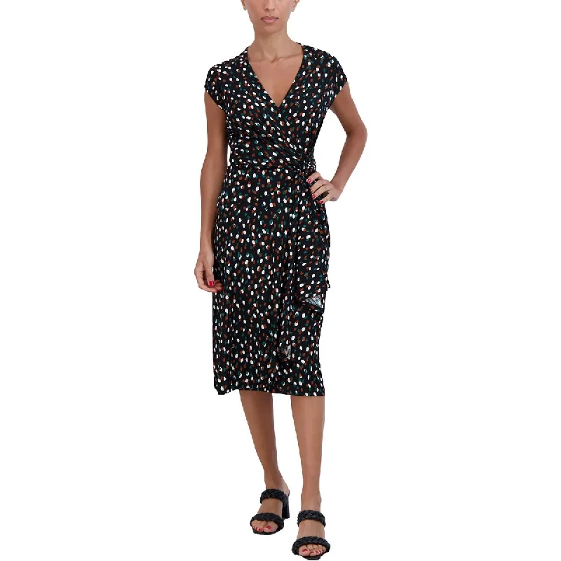 Final Markdown Signature By Robbie Bee Womens Petites Dotted Knee-Length Midi Dress