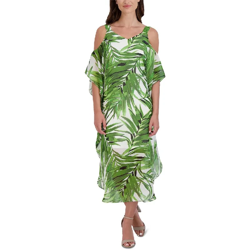 Price Buster Signature By Robbie Bee Womens Printed Cold Shoulder Midi Dress