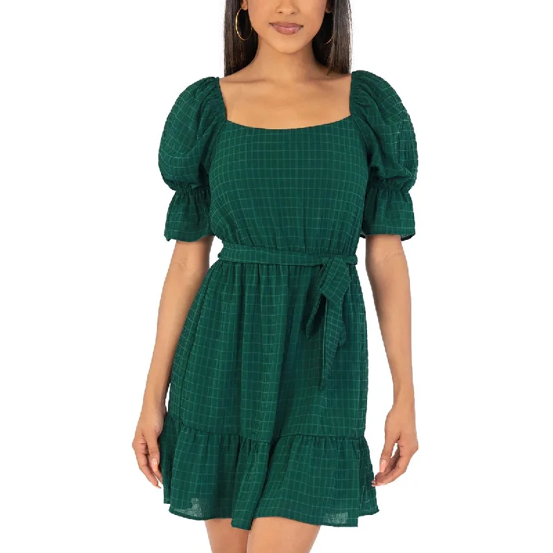 Closeout Sale Speechless Womens Juniors Puff Sleeve Square Neck Fit & Flare Dress