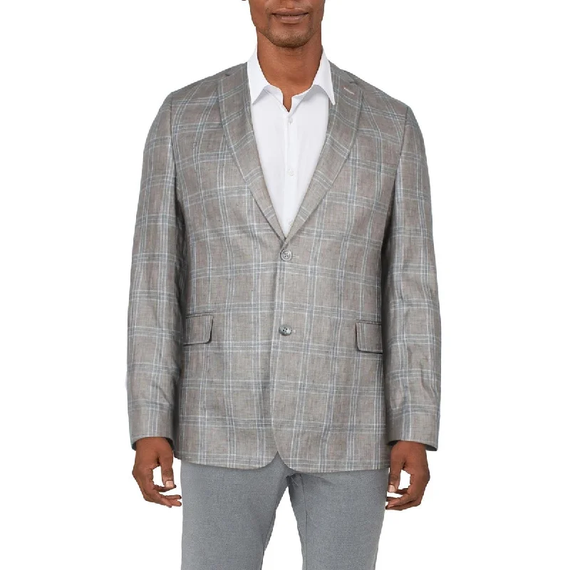 Deal of the Day Tommy Hilfiger Mens Linen Plaid Two-Button Blazer