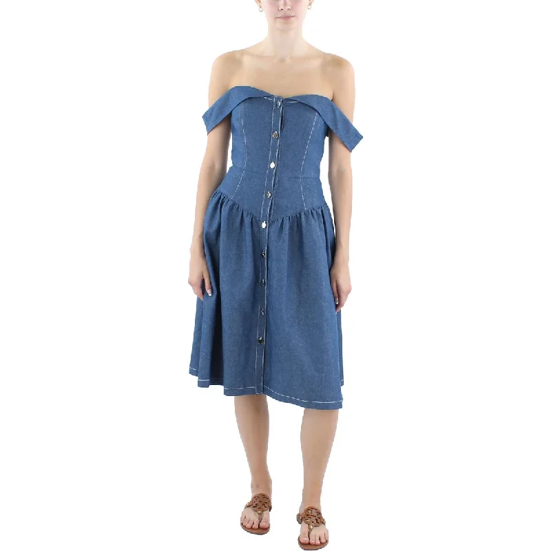 New Arrival Undra Celeste New York Womens Denim Off-The-Shoulder Fit & Flare Dress