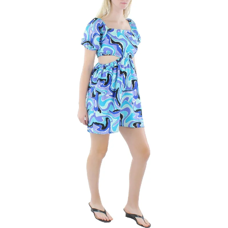 Price Smash Wishing Waves Womens Cut-Out Printed Mini Dress