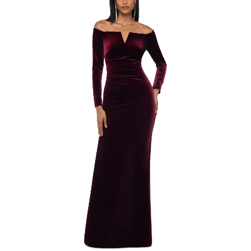 Deal Alert X by Xscape Womens Velvet Off-The-Shoulder Maxi Dress