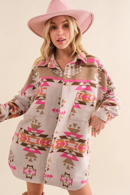 Online Specials Aztec Charm Beige Multicolor Shacket