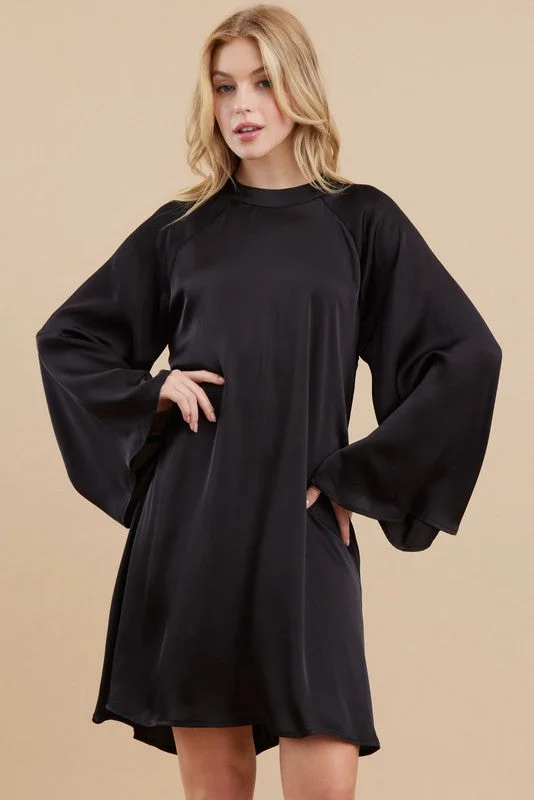 Super Sale Midnight Wishes Black Satin Dress