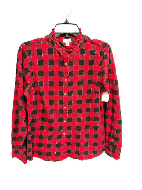 Blowout Deals Blouse Long Sleeve By J. Crew In Plaid Pattern, Size: M