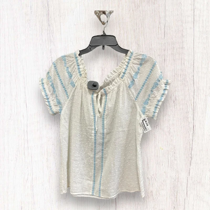 Overstock Blue & Cream Top Short Sleeve Bila, Size M