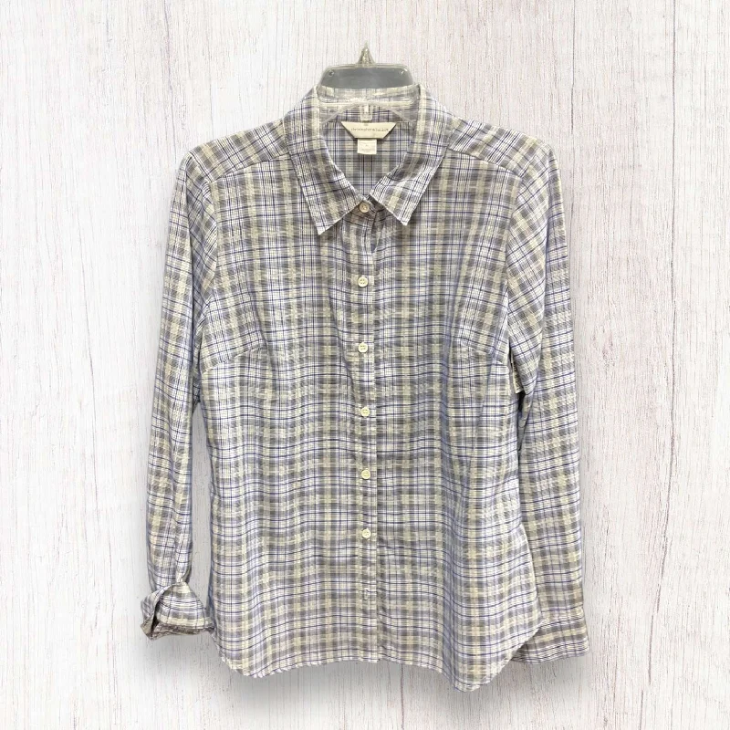 Final Markdown Blue Plaid Blouse Long Sleeve Christopher And Banks, Size M