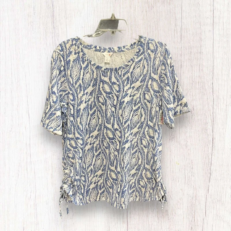 Midnight Madness Blue & White Top Short Sleeve Basic Intro, Size 1x