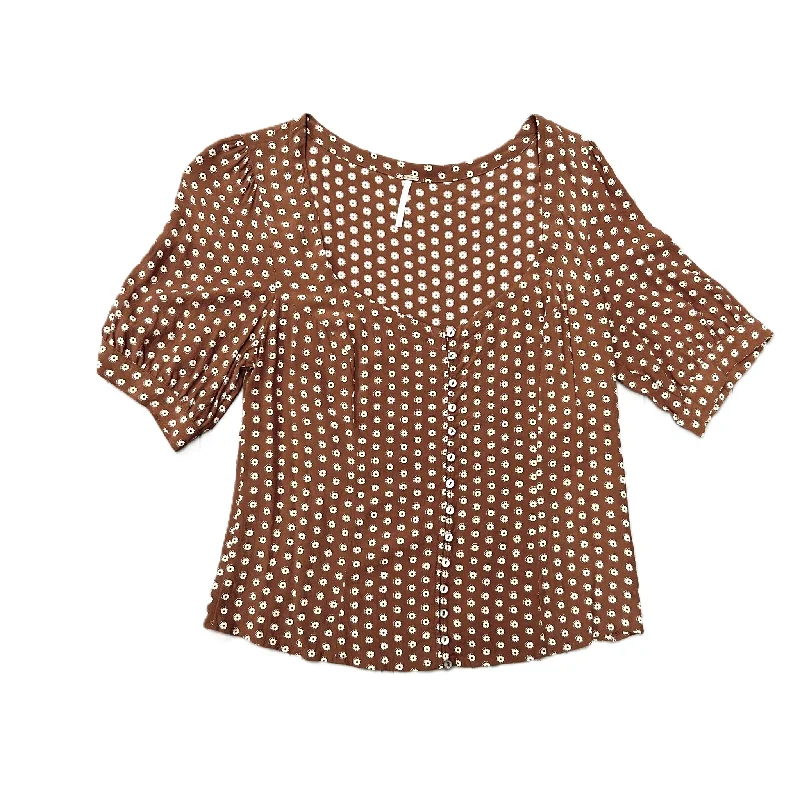 Hot Deal Brown & Cream Top Short Sleeve By Free People, Size: L