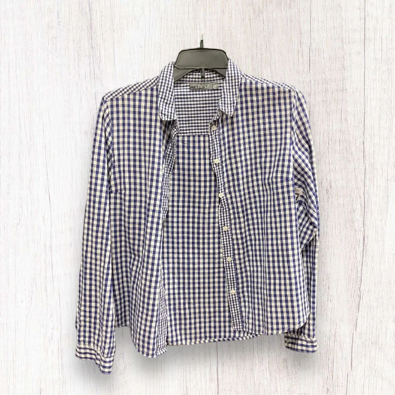 Low Prices Checkered Pattern Blouse Long Sleeve Top Shop, Size S