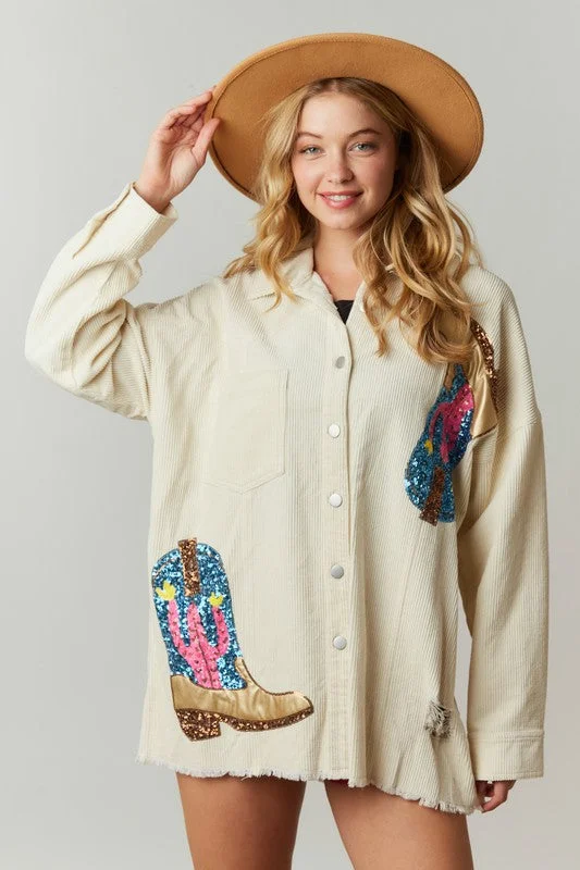 Daily Deals Shimmering Cowgirl Ivory Corduroy Shacket