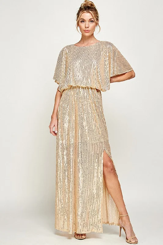 Sale Event Gold Sequin Holiday Maxi Dress
