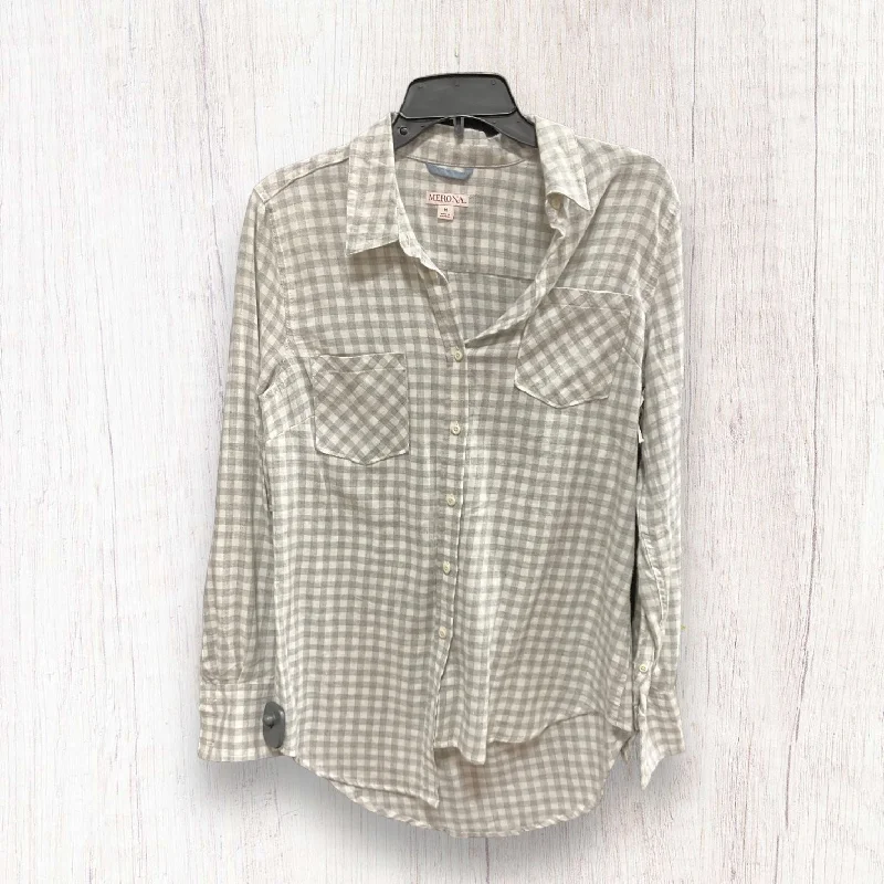 Extra Savings Grey White Blouse Long Sleeve Merona, Size M