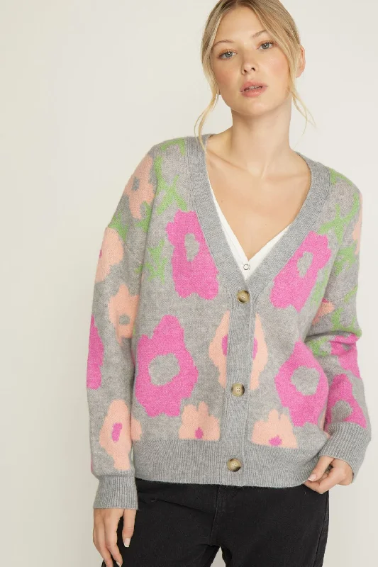 Final Clearance New Beginnings Grey Floral Cardigan