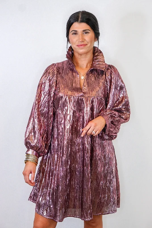Low Prices Mauve Shimmer Metallic Babydoll Dress